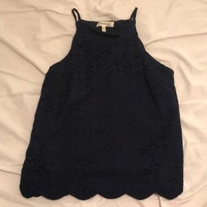 Navy Scalloped Top